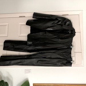 Linda Allard for Ellen Tracy,leather, black blazer size 6,leather pants  size 8.